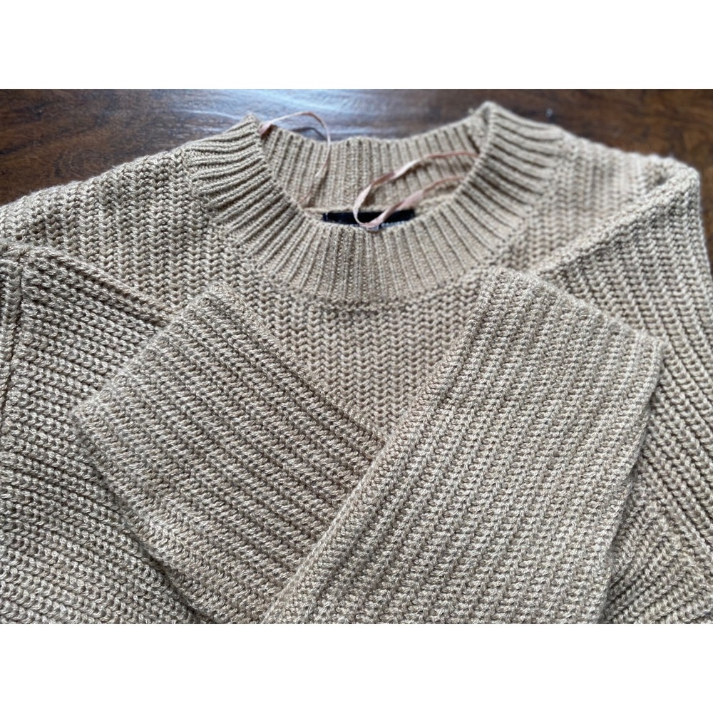 Streetwear Society Tan Beige Ribbed Cropped Sweater Crew Neck cozy casual chic